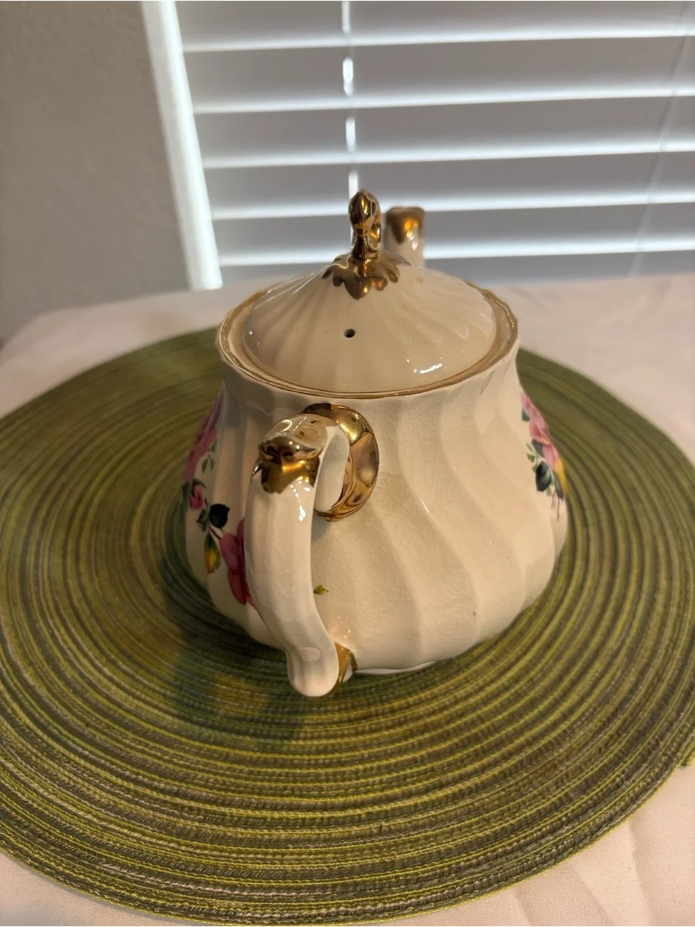 Floral Porcelain Teapot with Pink & Yellow Roses. Sadler England